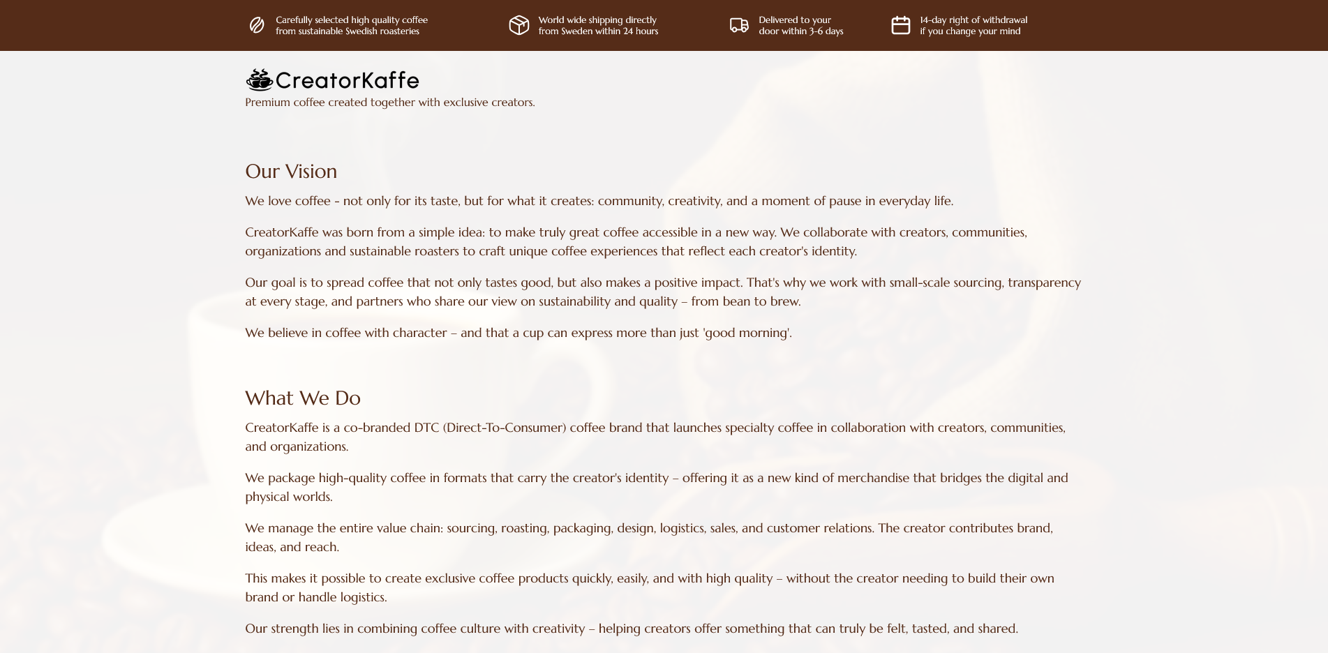 screenshot of CreatorCoffee